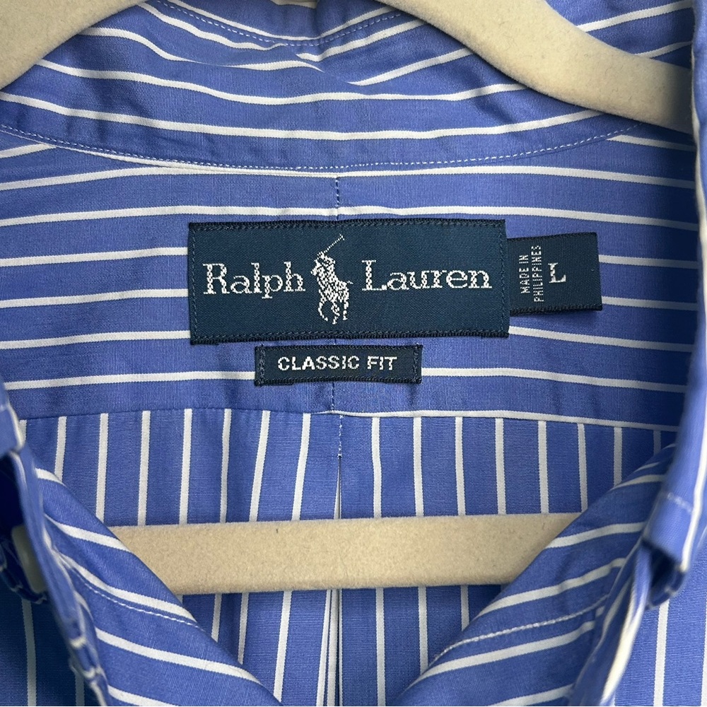 Ralph Lauren Classic Fit Blue and White Striped Button Down Oxford Shirt Sz L